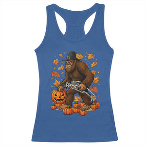 Funny Bigfoot Skeleton Racerback Tank Top Thanksgiving Day Sasquatch Pilgrim TS14 Royal Blue Print Your Wear