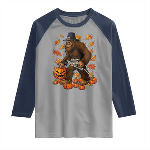 Funny Bigfoot Skeleton Raglan Shirt Thanksgiving Day Sasquatch Pilgrim TS14 Sport Gray Navy Print Your Wear