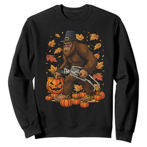 Funny Bigfoot Skeleton Sweatshirt Thanksgiving Day Sasquatch Pilgrim TS14 Black Print Your Wear