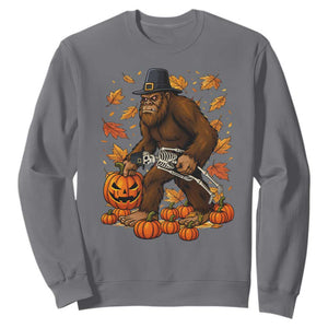 Funny Bigfoot Skeleton Sweatshirt Thanksgiving Day Sasquatch Pilgrim TS14 Charcoal Print Your Wear