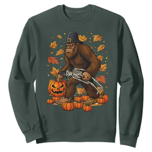 Funny Bigfoot Skeleton Sweatshirt Thanksgiving Day Sasquatch Pilgrim TS14 Dark Forest Green Print Your Wear
