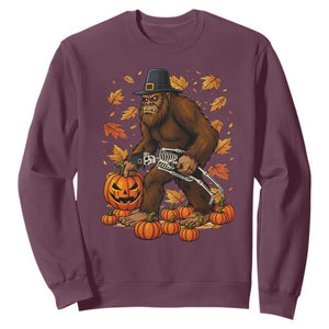 Funny Bigfoot Skeleton Sweatshirt Thanksgiving Day Sasquatch Pilgrim TS14 Maroon Print Your Wear
