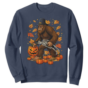 Funny Bigfoot Skeleton Sweatshirt Thanksgiving Day Sasquatch Pilgrim TS14 Navy Print Your Wear