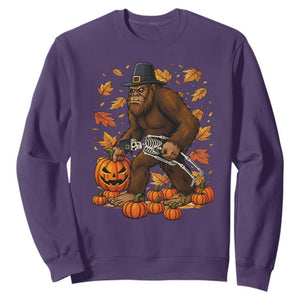Funny Bigfoot Skeleton Sweatshirt Thanksgiving Day Sasquatch Pilgrim TS14 Purple Print Your Wear