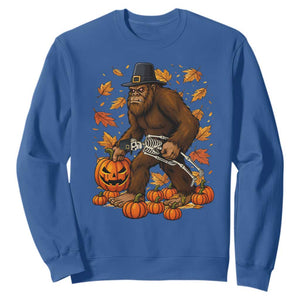 Funny Bigfoot Skeleton Sweatshirt Thanksgiving Day Sasquatch Pilgrim TS14 Royal Blue Print Your Wear