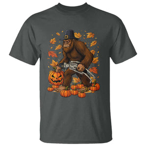 Funny Bigfoot Skeleton T Shirt Thanksgiving Day Sasquatch Pilgrim TS14 Dark Heather Print Your Wear