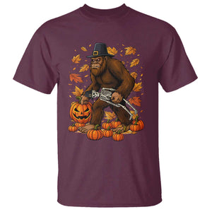 Funny Bigfoot Skeleton T Shirt Thanksgiving Day Sasquatch Pilgrim TS14 Maroon Print Your Wear