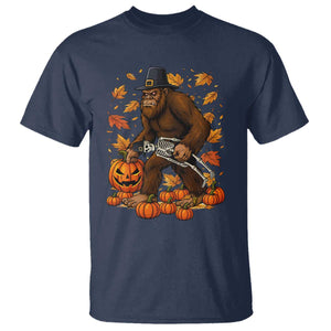 Funny Bigfoot Skeleton T Shirt Thanksgiving Day Sasquatch Pilgrim TS14 Navy Print Your Wear