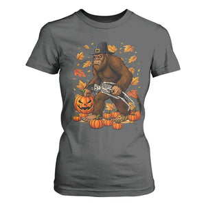Funny Bigfoot Skeleton T Shirt For Women Thanksgiving Day Sasquatch Pilgrim TS14 Dark Heather Print Your Wear