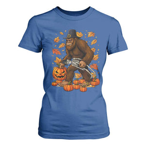 Funny Bigfoot Skeleton T Shirt For Women Thanksgiving Day Sasquatch Pilgrim TS14 Royal Blue Print Your Wear