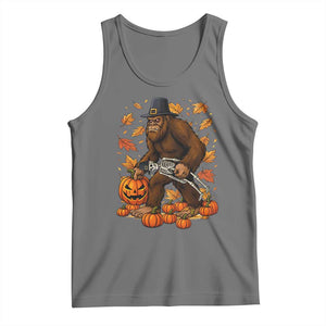 Funny Bigfoot Skeleton Tank Top Thanksgiving Day Sasquatch Pilgrim TS14 Black Heather Print Your Wear