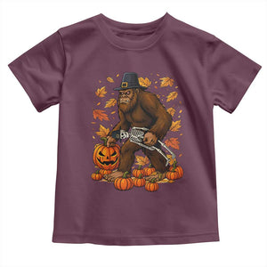 Funny Bigfoot Skeleton Toddler T Shirt Thanksgiving Day Sasquatch Pilgrim TS14 Maroon Print Your Wear