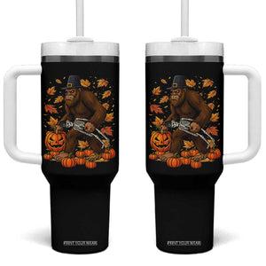 Funny Bigfoot Skeleton Tumbler With Handle Thanksgiving Day Sasquatch Pilgrim TS14 One Size: 40 oz Black Print Your Wear