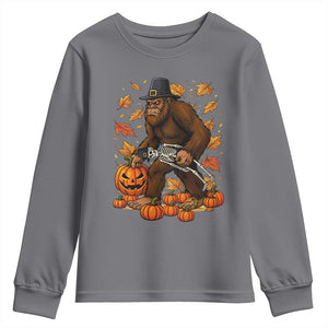 Funny Bigfoot Skeleton Youth Sweatshirt Thanksgiving Day Sasquatch Pilgrim TS14 Charcoal Print Your Wear