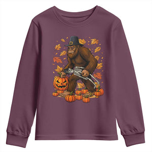 Funny Bigfoot Skeleton Youth Sweatshirt Thanksgiving Day Sasquatch Pilgrim TS14 Maroon Print Your Wear