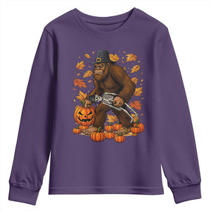 Funny Bigfoot Skeleton Youth Sweatshirt Thanksgiving Day Sasquatch Pilgrim TS14 Purple Print Your Wear