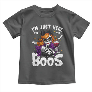 Funny Skull Halloween Toddler T Shirt I Am Just Here For The Boos Skeleton Party Girl TS14 Dark Heather Print Your Wear