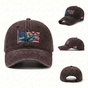 Funny Jesus Shark Washed Cotton Baseball Cap Christian Patriotic American Flag Meme TS14 Washed Cap Universal Fit Dark Brown Print Your Wear