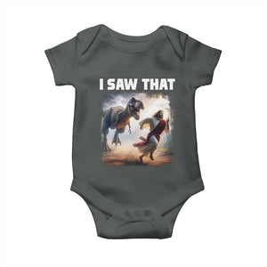 Funny Jesus Dinosaur Baby Onesie I Saw That Christan Meme TS14 Dark Heather Print Your Wear