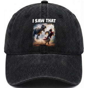 Funny Jesus Dinosaur Washed Cotton Baseball Cap I Saw That Christan Meme TS14 Washed Cap Universal Fit Black Print Your Wear