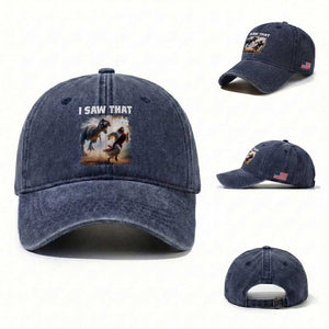 Funny Jesus Dinosaur Washed Cotton Baseball Cap I Saw That Christan Meme TS14 Washed Cap Universal Fit Navy Print Your Wear