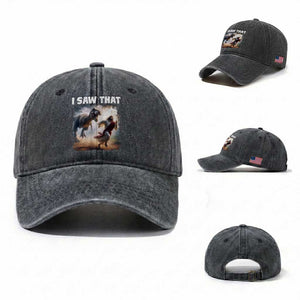 Funny Jesus Dinosaur Washed Cotton Baseball Cap I Saw That Christan Meme TS14 Washed Cap Universal Fit Dark Gray Print Your Wear