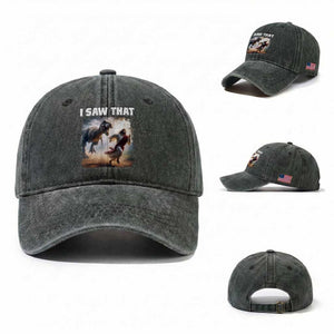 Funny Jesus Dinosaur Washed Cotton Baseball Cap I Saw That Christan Meme TS14 Washed Cap Universal Fit Dark Green Print Your Wear
