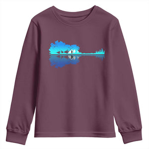 Guitar Lake Shadow Youth Sweatshirt Acoustic Guitarist Musician Nature Lover TS14 Maroon Print Your Wear