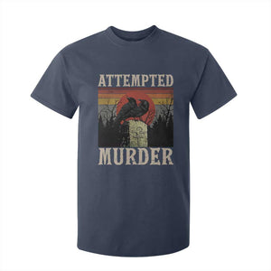 Funny Literary T Shirt For Kid Attempted Murder Two Crows Bird on Branch TS14 Navy Print Your Wear