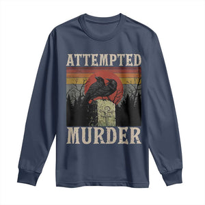 Funny Literary Long Sleeve Shirt Attempted Murder Two Crows Bird on Branch TS14 Navy Print Your Wear
