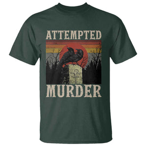 Funny Literary T Shirt Attempted Murder Two Crows Bird on Branch TS14 Dark Forest Green Print Your Wear