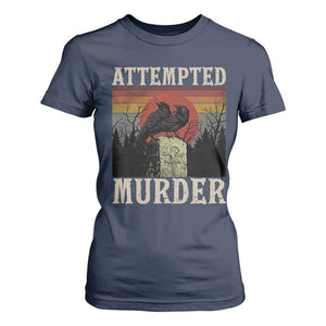 Funny Literary T Shirt For Women Attempted Murder Two Crows Bird on Branch TS14 Navy Print Your Wear