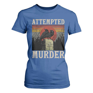 Funny Literary T Shirt For Women Attempted Murder Two Crows Bird on Branch TS14 Royal Blue Print Your Wear