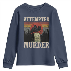Funny Literary Youth Sweatshirt Attempted Murder Two Crows Bird on Branch TS14 Navy Print Your Wear