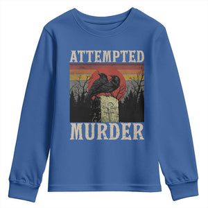 Funny Literary Youth Sweatshirt Attempted Murder Two Crows Bird on Branch TS14 Royal Blue Print Your Wear