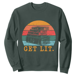 Book Lover Sweatshirt Get Lit Literature Reading TS14 Dark Forest Green Print Your Wear