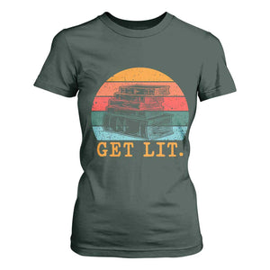 Book Lover T Shirt For Women Get Lit Literature Reading TS14 Dark Forest Green Print Your Wear