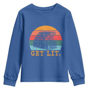 Book Lover Youth Sweatshirt Get Lit Literature Reading TS14 Royal Blue Print Your Wear