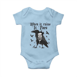 Funny Edgar Allan Poe Baby Onesie When It Rains It Poes TS14 Light Blue Print Your Wear