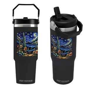 Desert Night Cactus Starry Night Arizona Stars Sky Nature Lover Gift Flip Straw Tumbler