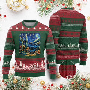 Desert Night Cactus Starry Night Arizona Stars Sky Nature Lover Gift Ugly Christmas Sweater