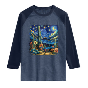 Desert Night Cactus Starry Night Arizona Stars Sky Nature Lover Gift Raglan Shirt