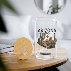 Arizona State Map Desert Landscape Cactus Southwest Glass Can