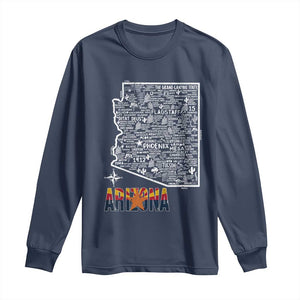 Arizona Map Phoenix Sedona Tucson Southwest Travel Long Sleeve Shirt