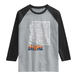 Arizona Map Phoenix Sedona Tucson Southwest Travel Raglan Shirt