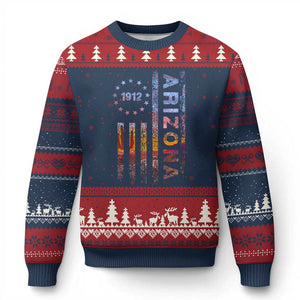Arizona American Flag Pride Cactus Landscape Established 1912 Ugly Christmas Sweater