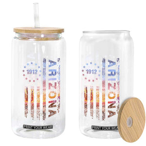 Arizona American Flag Pride Cactus Landscape Established 1912 Glass Can