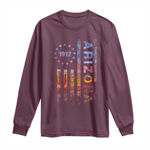 Arizona American Flag Pride Cactus Landscape Established 1912 Long Sleeve Shirt