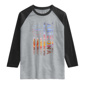 Arizona American Flag Pride Cactus Landscape Established 1912 Raglan Shirt