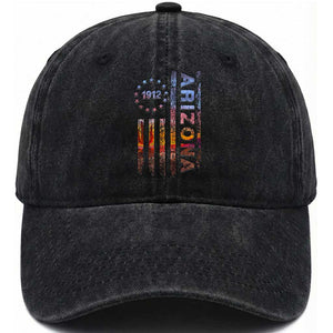 Arizona American Flag Pride Cactus Landscape Established 1912 Washed Cotton Baseball Cap